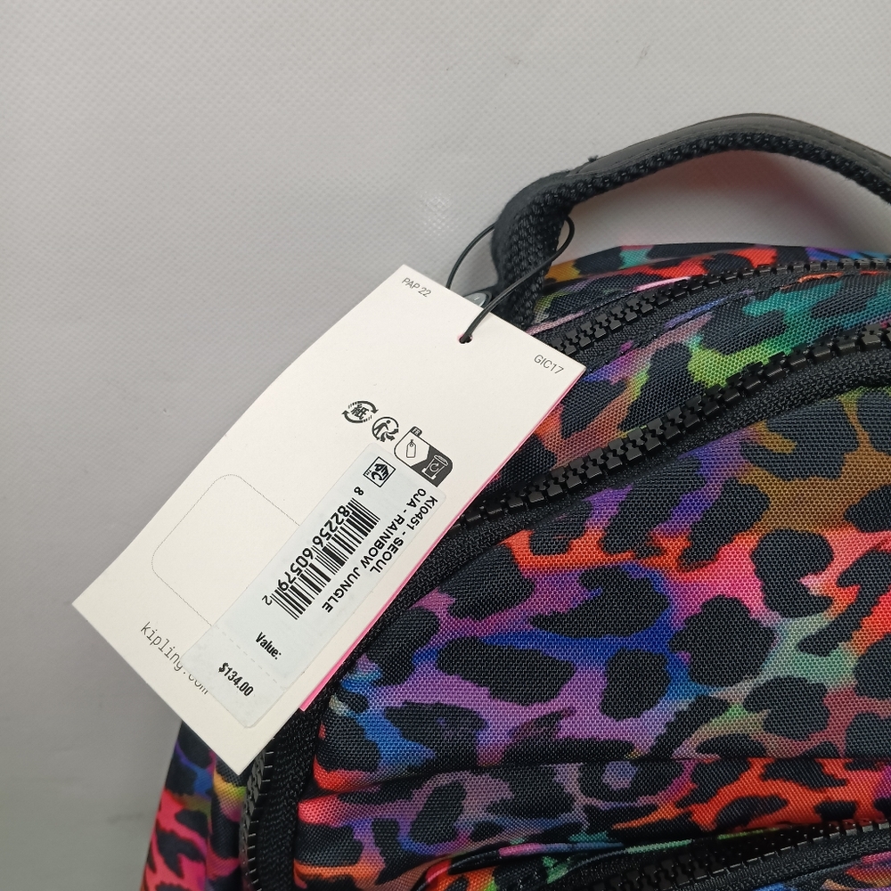 Kipling Seoul LapPrinted 15" Laptop Backpack Rainbow Jungle Print - Picture 3 of 5